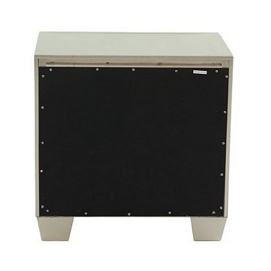 Dem 26 Inch Nightstand With 2 Drawers, Platinum Trim, Silver Wood Finish