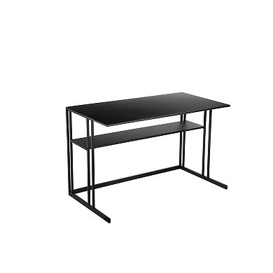 Femi 47 Inch Office Desk With Shelf, Open Steel Base, Modern Black Finish