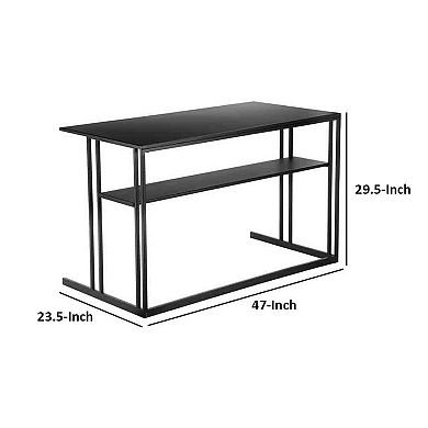Femi 47 Inch Office Desk With Shelf, Open Steel Base, Modern Black Finish