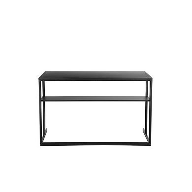 Femi 47 Inch Office Desk With Shelf, Open Steel Base, Modern Black Finish