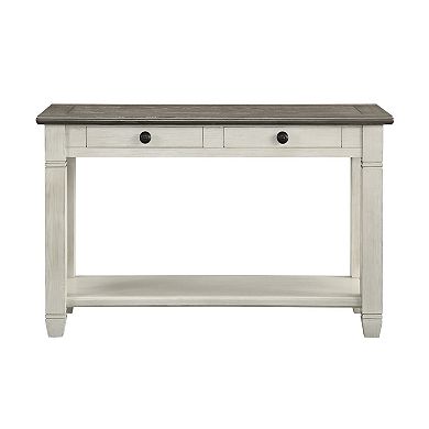 Rome 48 Inch Sofa Table, Rectangular, 2 Drawers, White, Brown, Solid Wood