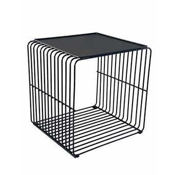 Reo 16 Inch Side End Table, Waterfall Black Metal Wire Frame