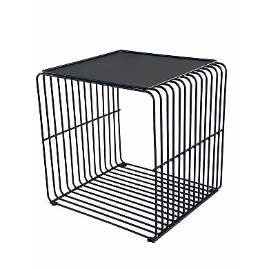 Reo 16 Inch Side End Table, Waterfall Black Metal Wire Frame
