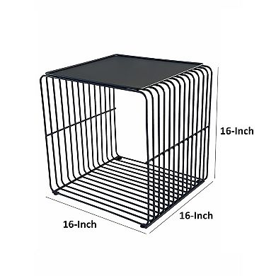 Reo 16 Inch Side End Table, Waterfall Black Metal Wire Frame