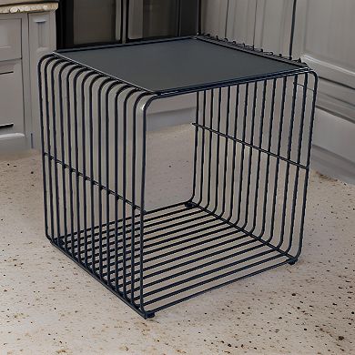 Reo 16 Inch Side End Table, Waterfall Black Metal Wire Frame