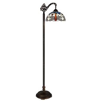 62 Inch Floor Lamp, Down Arc Shade Tiffany Style Stained Glass, Bronze