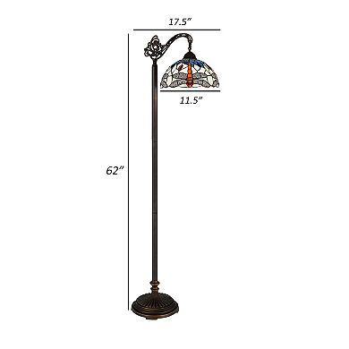 62 Inch Floor Lamp, Down Arc Shade Tiffany Style Stained Glass, Bronze