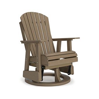 Sami 31 Inch Outdoor Swivel Glider Chair, Slatted, Adirondack, Brown Finish