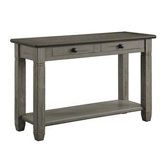 Rome 48 Inch Sofa Table, Rectangular, 2 Drawers, Brown, Gray, Solid Wood