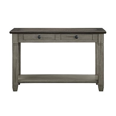Rome 48 Inch Sofa Table, Rectangular, 2 Drawers, Brown, Gray, Solid Wood