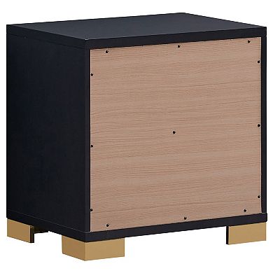 Dex 22 Inch Nightstand, 2 Drawers With Long Vertical Gold Handles, Black