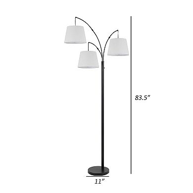 84 Inch Floor Lamp, 3 Tree Style White Drum Shades, Black Metal Finish
