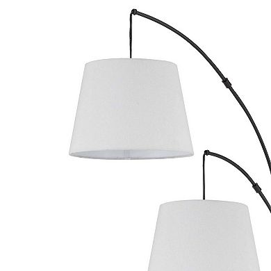 84 Inch Floor Lamp, 3 Tree Style White Drum Shades, Black Metal Finish