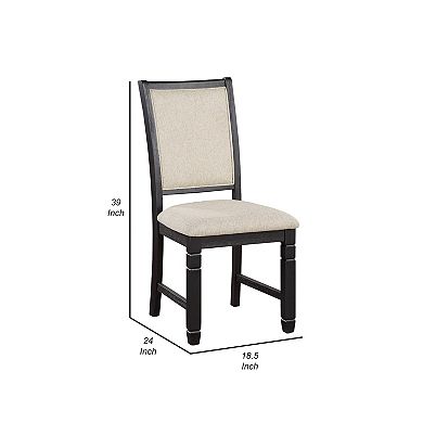 Anji 24 Inch Side Dining Chairs Set Of 2, Cushioned Seat, Curved Back, Black, Beige