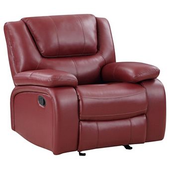 Mila 38 Inch Manual Recliner Accent Sofa Chair, Red Faux Leather, Wood