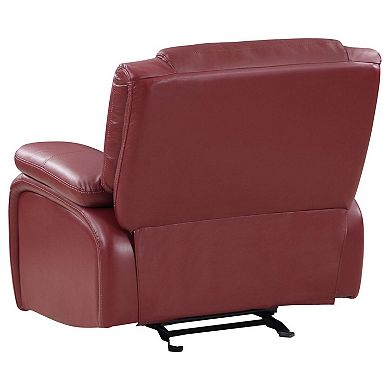 Mila 38 Inch Manual Recliner Accent Sofa Chair, Red Faux Leather, Wood