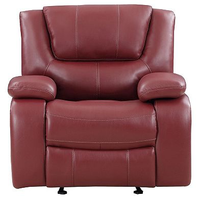 Mila 38 Inch Manual Recliner Accent Sofa Chair, Red Faux Leather, Wood