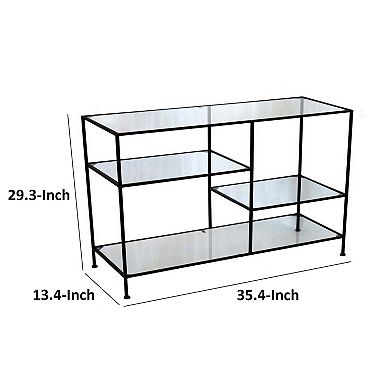 35 Inch Plant Stand Console Table, 4 Shelves, Rectangular Top, Black Metal