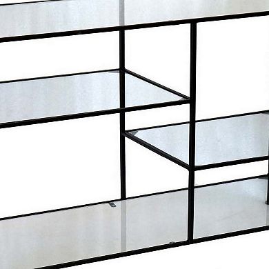 35 Inch Plant Stand Console Table, 4 Shelves, Rectangular Top, Black Metal