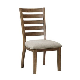 Trea 23 Inch Side Dining Chairs Set Of 2, Ladder Back, Brown, Beige Cushioned Seat
