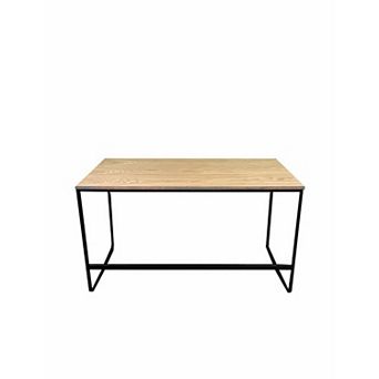 Evon 47 Inch Office Desk, Natural Brown Wood Top, Open Base, Black Metal