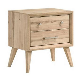 Kali 27 Inch Nightstand, 2 Drawers, Nickel Handles, Oak Brown Solid Wood