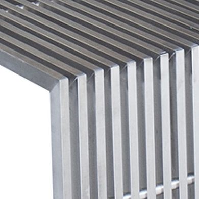 Niki 55 Inch Metal Bench, Slatted, Rectangular Shape, Brushed Silver Steel