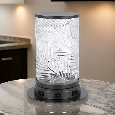 Hem 9 Inch Accent Lamp, Led, Leaf Pattern Glass Shade, Gray Metal Finish