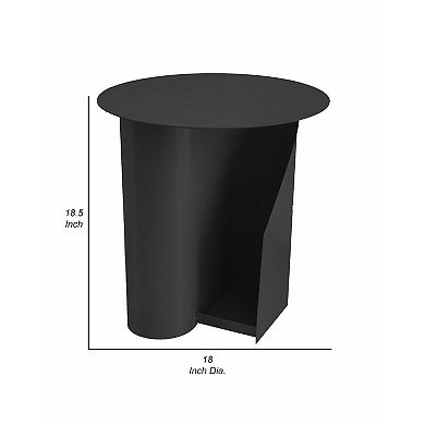 Rati 19 Inch Side End Table With Magazine Rack, Round Top, Black Finish