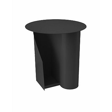 Rati 19 Inch Side End Table With Magazine Rack, Round Top, Black Finish