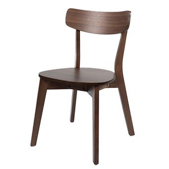 Aby Set of 2 Dining Side Chairs, Wooden Round Seat, Open Panel Back, Walnut Brown