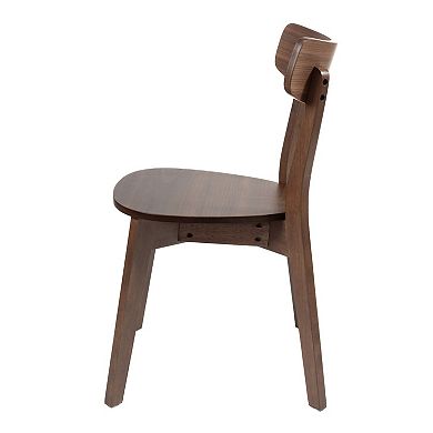 Aby Set of 2 Dining Side Chairs, Wooden Round Seat, Open Panel Back, Walnut Brown