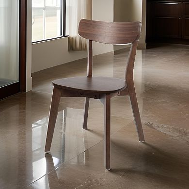 Aby Set of 2 Dining Side Chairs, Wooden Round Seat, Open Panel Back, Walnut Brown