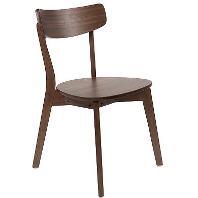Aby Set of 2 Dining Side Chairs, Wooden Round Seat, Open Panel Back, Walnut Brown