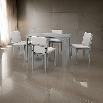 Zory 5pc Dining Table Set With 4 Cushioned Chairs, Beige Burlap, Gray Wood