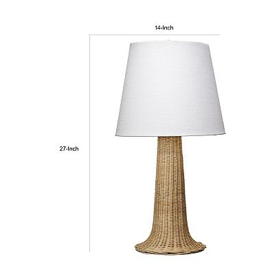 27 Inch Table Lamp, Tree Trunk Base, Tapered Shade, White, Natural Brown