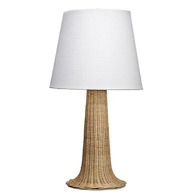 27 Inch Table Lamp, Tree Trunk Base, Tapered Shade, White, Natural Brown