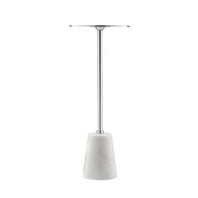 Sen 21 Inch Drink Side End Table, Cone White Marble Base, Chrome Metal Top