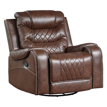 Paul 38 Inch Manual Swivel Glider Recliner Chair, Brown Faux Leather