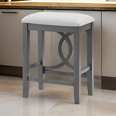 Ruth 25 Inch Counter Height Stool Set Of 2, Beige Polyester Padded, Gray