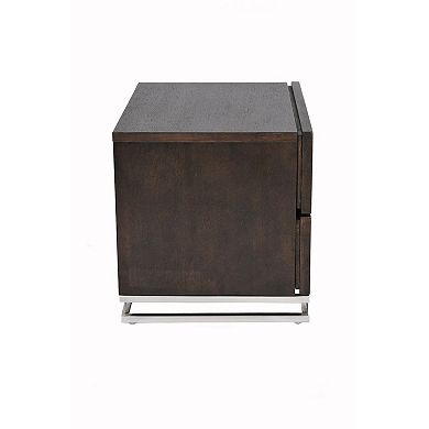 Sam 20 Inch Nightstand, 2 Drawers, Espresso Brown, High Polished Metal Legs