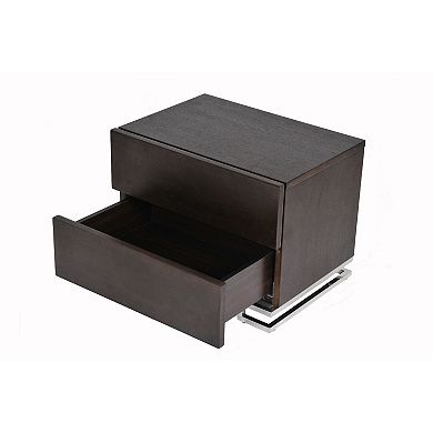 Sam 20 Inch Nightstand, 2 Drawers, Espresso Brown, High Polished Metal Legs