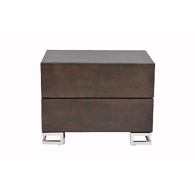 Sam 20 Inch Nightstand, 2 Drawers, Espresso Brown, High Polished Metal Legs