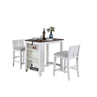 Ham 3 pc Counter Height Compact Dining Table, Chair Set, White Wood