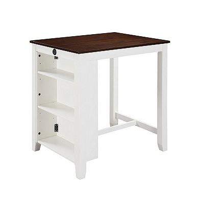 Ham 3 Piece Counter Height Compact Dining Table, Chair Set, White Wood