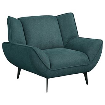 Toer 43 Inch Accent Sofa Chair, Flared Arms, Teal Blue Fabric, Black Metal
