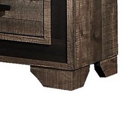 Nny 26 Inch Nightstand With 2 Drawers, Black Handles, Brown Wood Finish