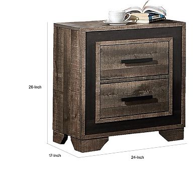 Nny 26 Inch Nightstand With 2 Drawers, Black Handles, Brown Wood Finish