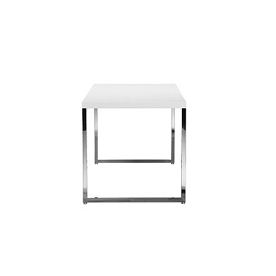 Rami 59 Inch Office Desk, Rectangular Top, White Wood Finish, Steel Frame