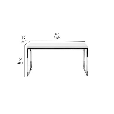 Rami 59 Inch Office Desk, Rectangular Top, White Wood Finish, Steel Frame